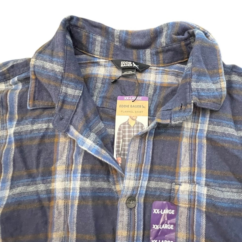 Men's Eddie Bauer Flannel Button-Down Shirt INSIGNIA BLUE CANYON PLAID New‎ XXL